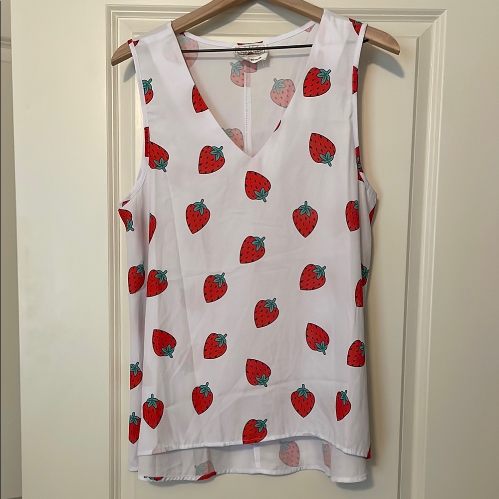 Judith March x Teggy French White Strawberry Print Top